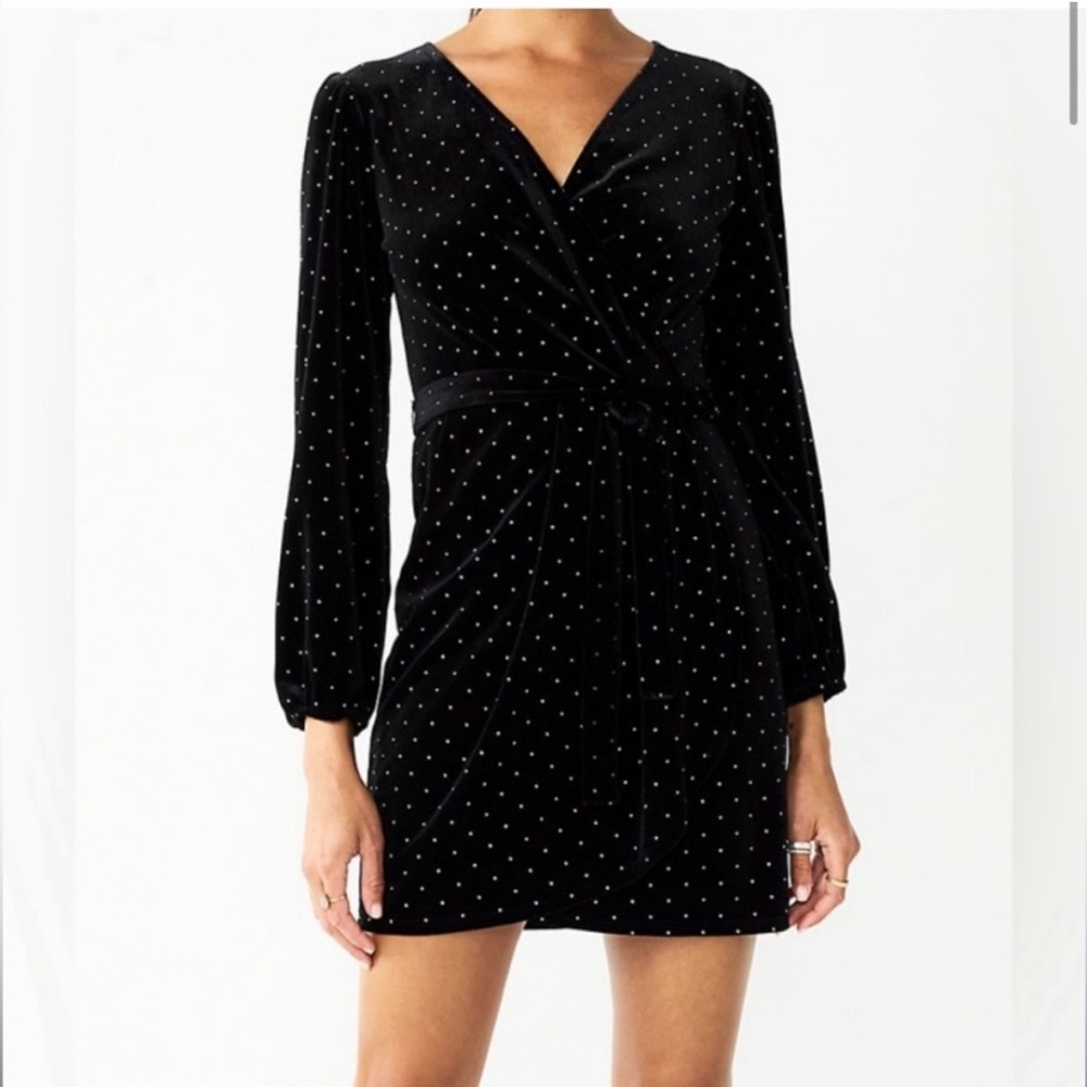 Nine West Black Velvet Long Sleeve Dress with Silver Studs